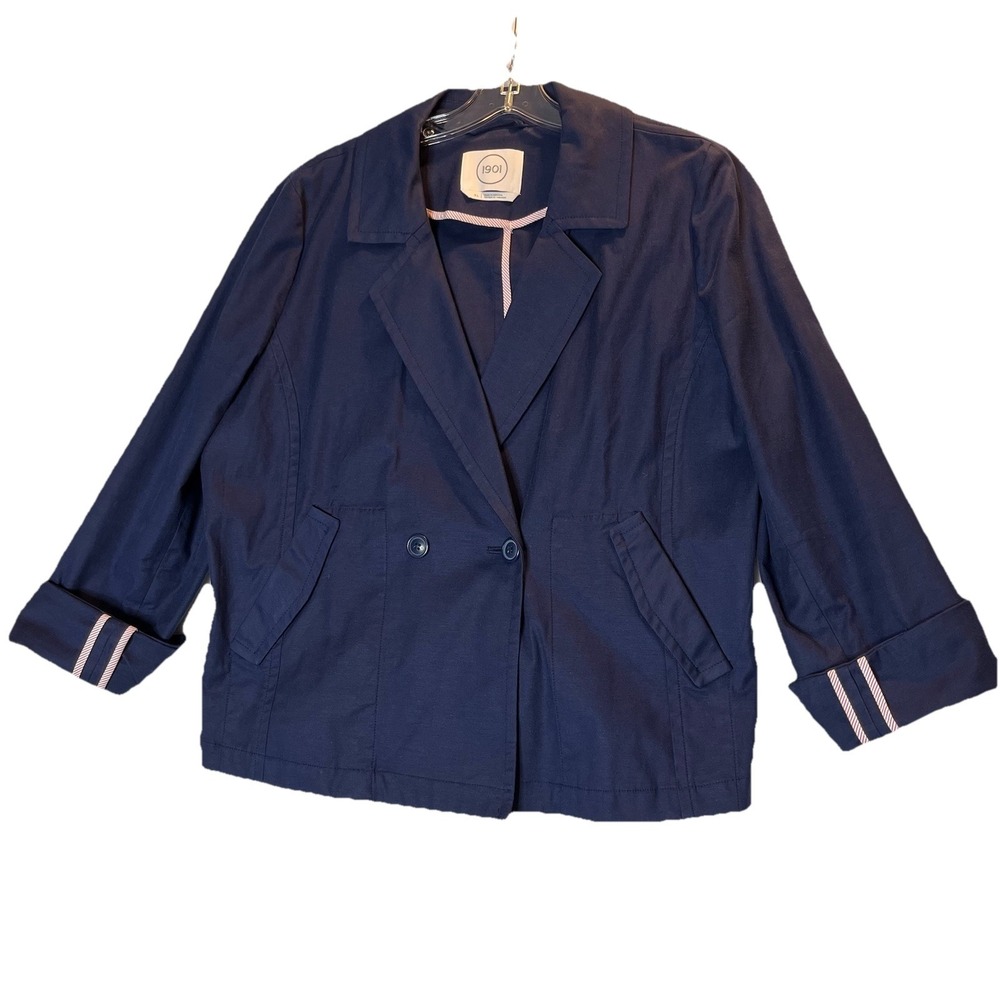 1901 Womens Blazer XL Navy Preppy Notched Lapel Stretch Double Breasted Jacket